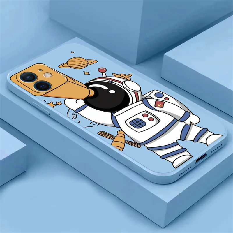 

Cute astronaut Phone Case For iPhone 13 12 11 Pro Mini X XR XS Max 5 5s 6 6s 7 8 Plus SE2020 Soft Silicon Cover shockproof coque