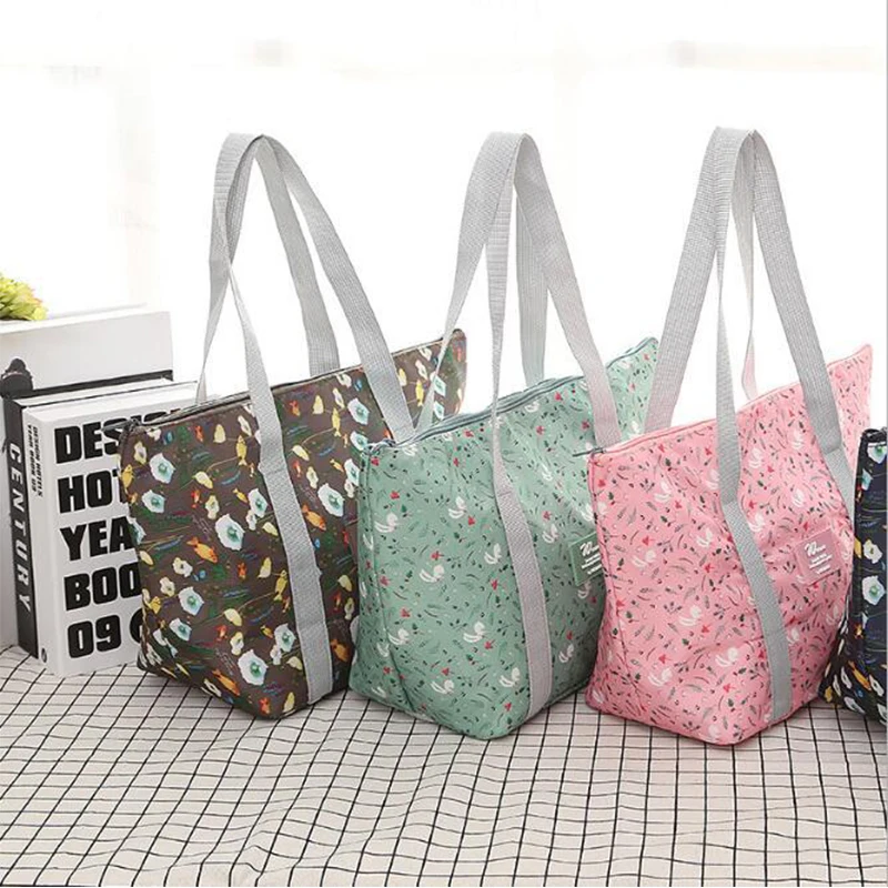 

Waterproof Portable Lunch Bag Twill Thickened Lunch Box Bag Colorful Insulation bolsos Green Flower Pattern Lunch mochila
