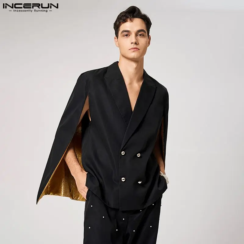 

Мужской Блейзер INCERUN в стиле пэчворк с лацканами, уличная одежда 2022, Блестящий Модный Повседневный плащ, мужской двубортный элегантный понч...
