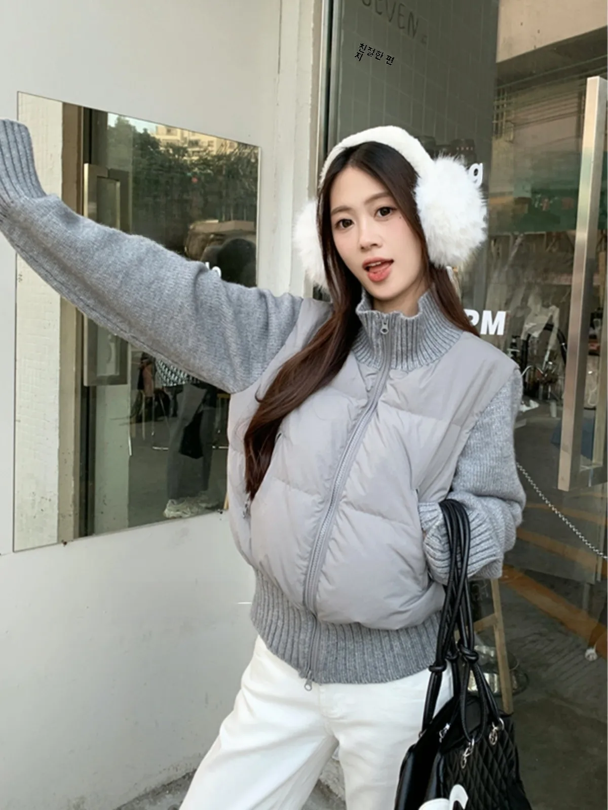 Miss Zuo Is Here ~ Вязаный лоскутный пуховик Верхняя одежда для отдыха