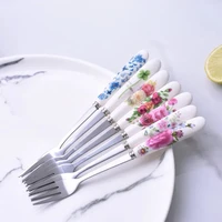 1pcs kitchen tool fashion stainless steel fork 15mm bone china fruit forkcake dessert fork tableware