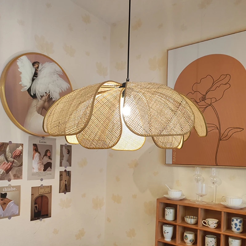 

Japanese-style B&B Restaurant Hand-woven Bedroom Living Room Art Petals Creative Personality Zen Tea Chandelier LED Lamps Lights