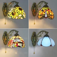 Mediterranean Iron Wall Lamp for Bedroom Bedside Kitchen Bar Living Room Art Decor Tiffany Stained Glass LED Wall Light Fixtures