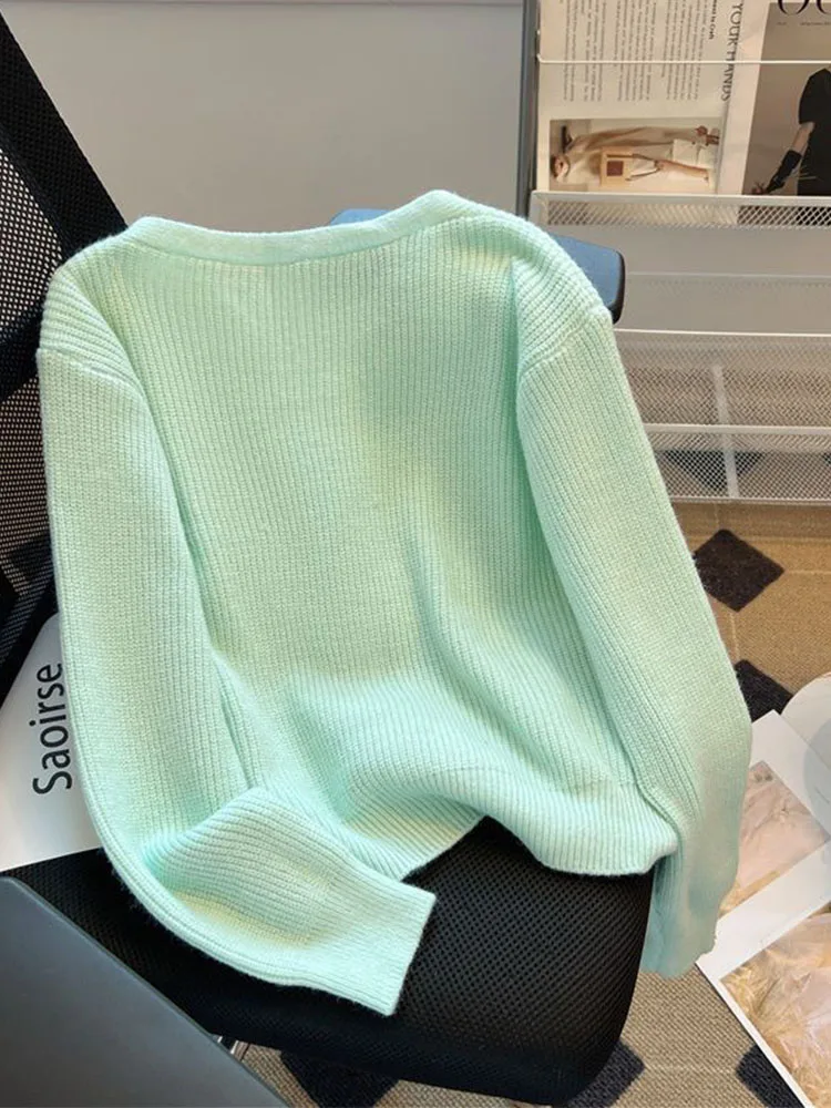 Корейские модные осенне-зимние зеленые кардиганы однобортный уютный лоскутный