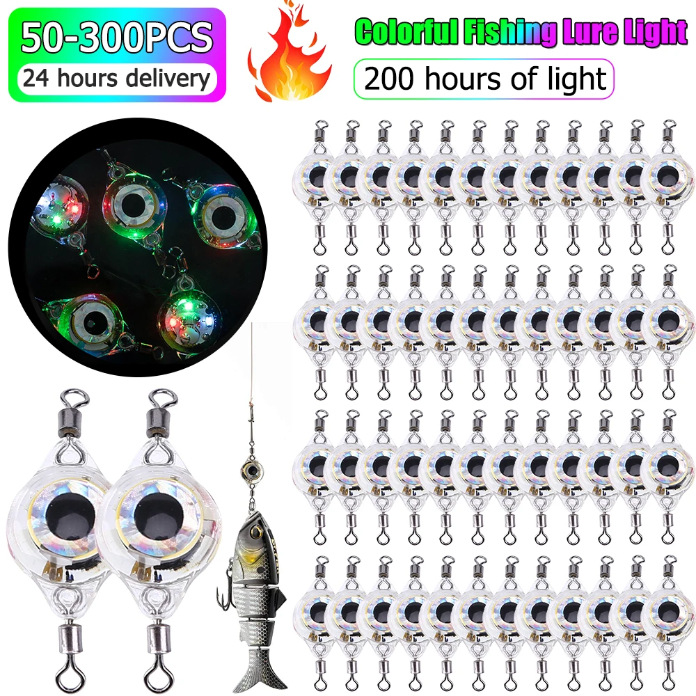 50-300Pc Mini Fishing Lure Light LED Deep Drop Underwater Eye Shape Fishing Squid Fishing Bait Luminous Lure for Attracting Fish