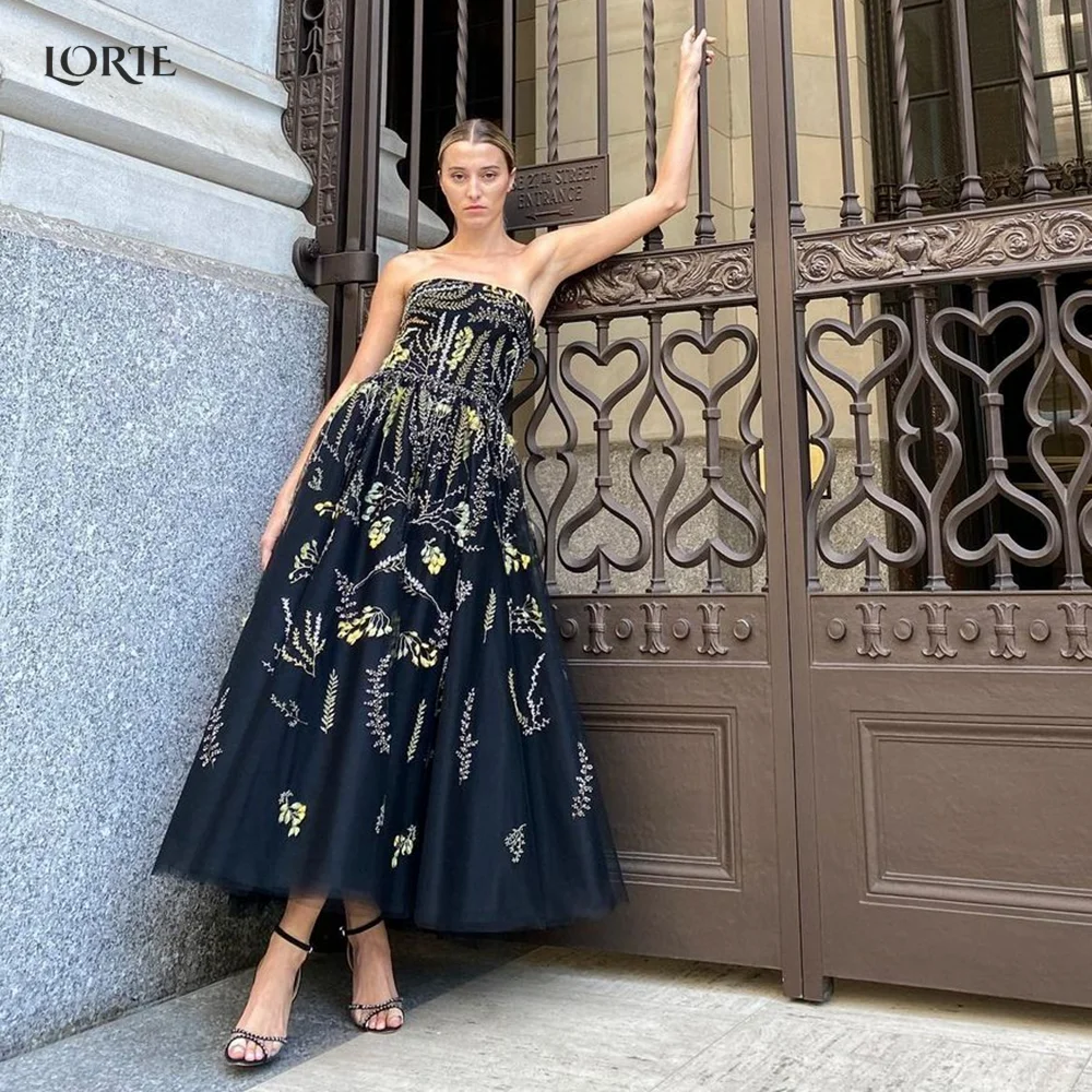 

LORIE Black Off Shoulder Lace Pastrol Wedding Dresses Ankle Length Appliques A-Line Boho Bride Gowns 2022 Elegant Bridal Gown
