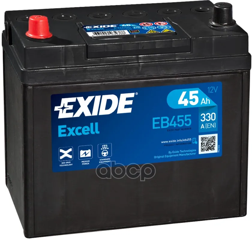 Exide Eb455 Excell_аккумуляторная Батарея! 19.5/17.9 Рус 45ah 330a 237/127/227 EXIDE арт. EB455