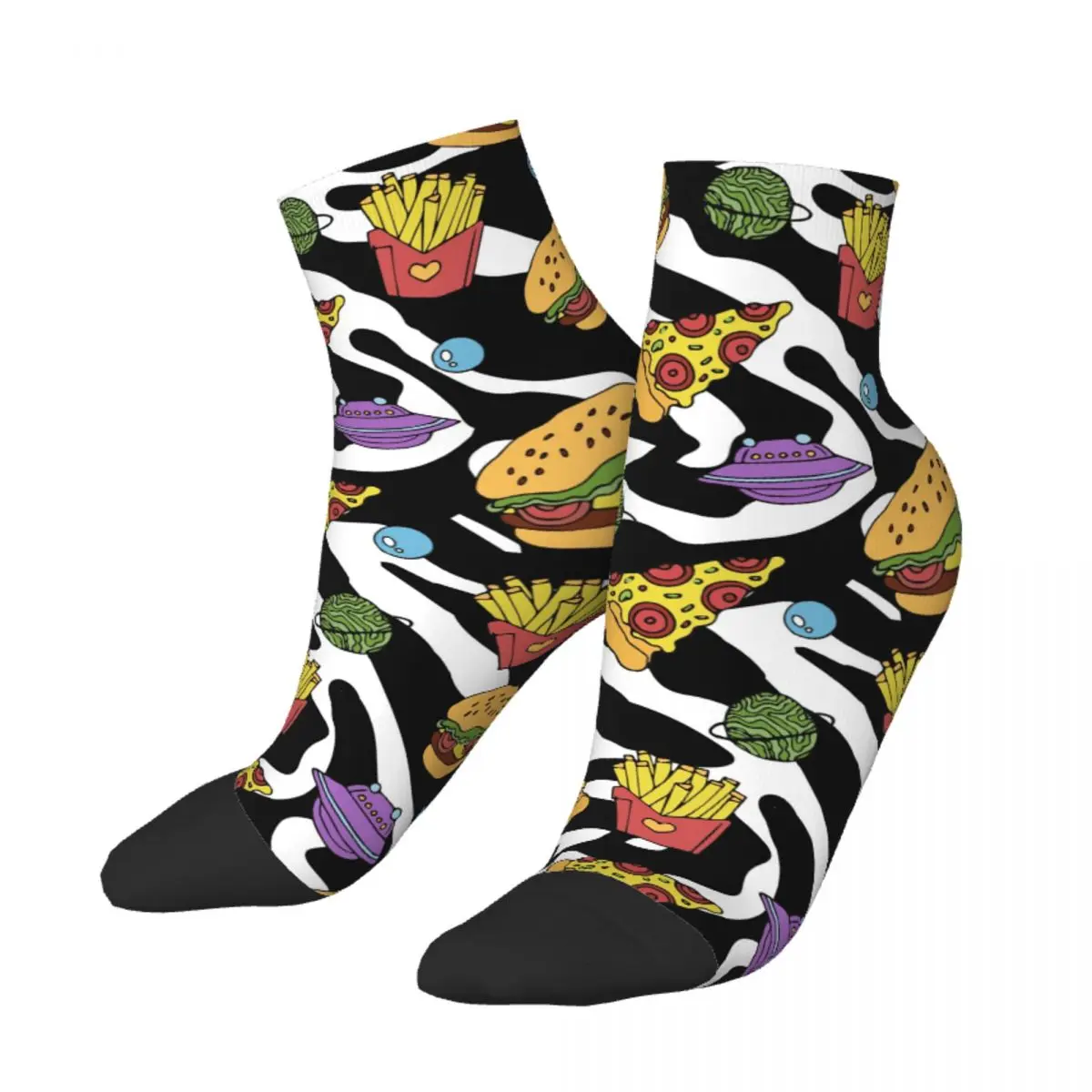 

Носки Короткие с принтом зебры, милые повседневные носки до щиколотки с принтом пиццы, гамбургера и картошки фри на 80-х, 90-х, для взрослых