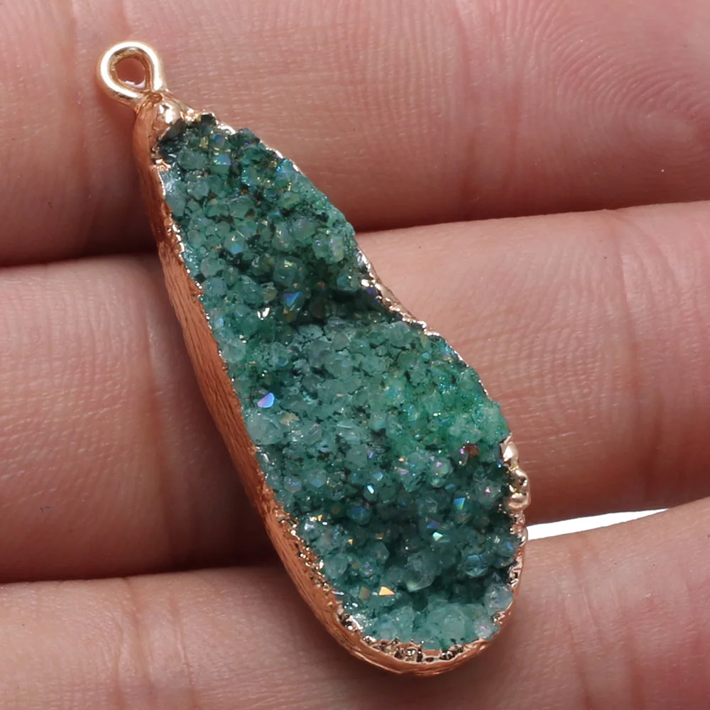 Натуральный камень кристалл зуб агат Позолоченный край капля кулон для