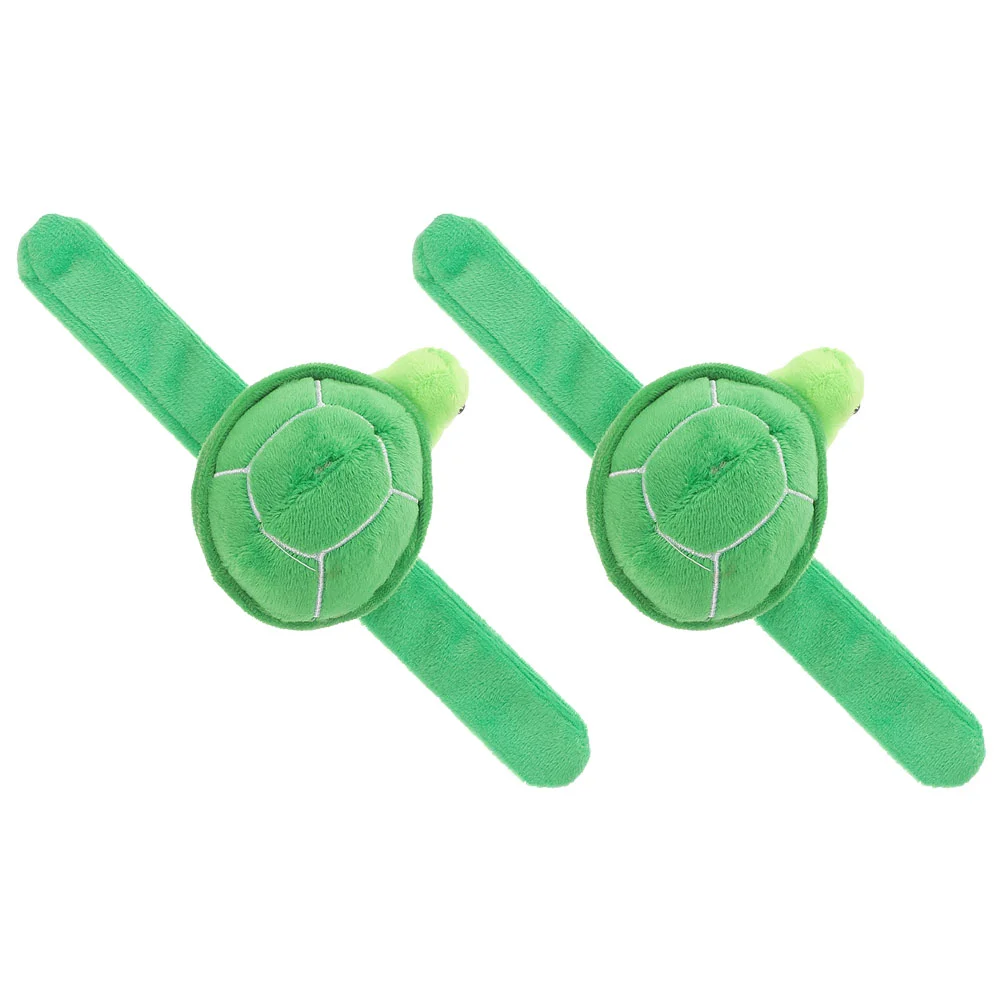 

2 Pcs Plush Ring Turtle Snap Bracelets Slap Bands Party Wrist Decorative Favors