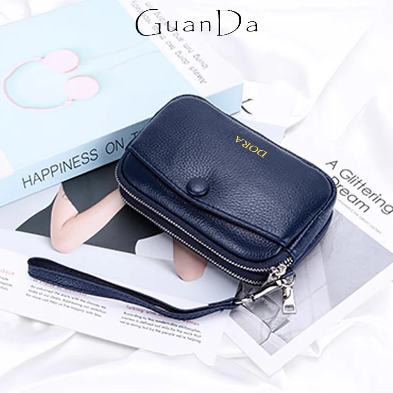 

Genuine Leather Woman Custom Initials Change Purse Casual Fashion Versatile Lady Short Card Holder Zipper Business Coin Wallet