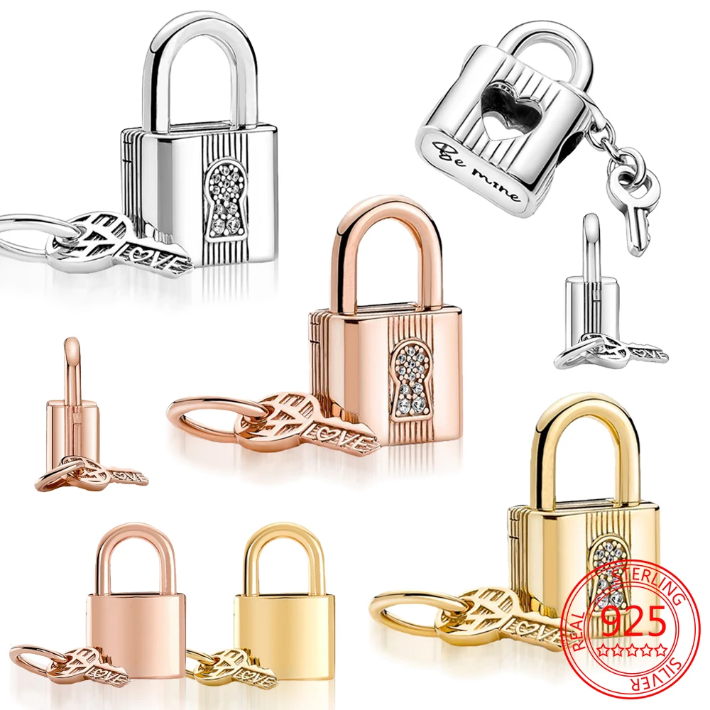 

New 925 Sterling Silver Padlock & Key Dangle 2pcs Charms Fit Original Pandora 925 Bracelet Beads for Women Fine Diy Jewelry Gift
