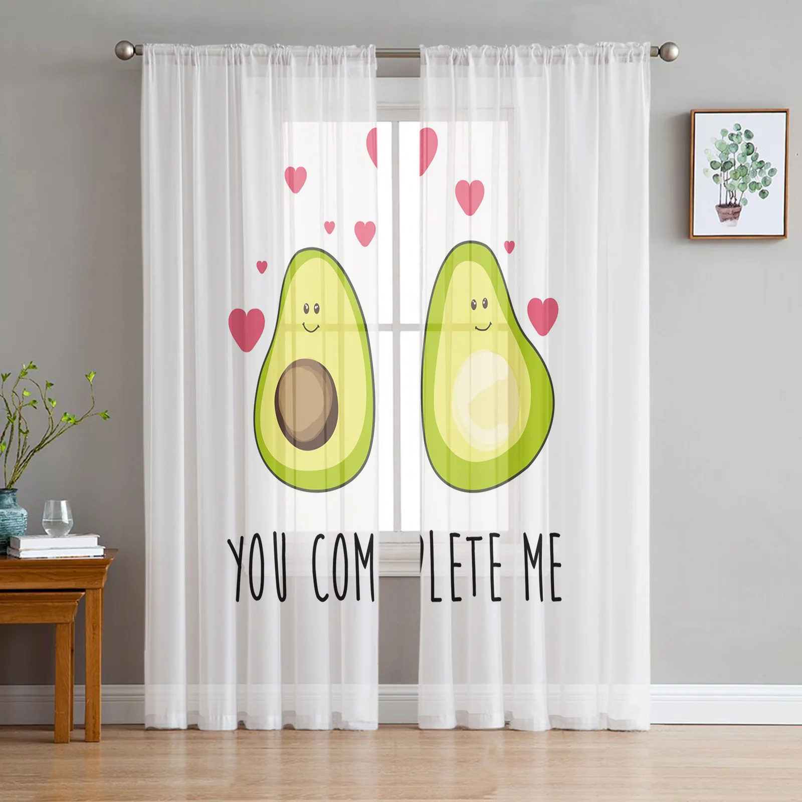 

Avocado Green Cute Fruits Cartoon Tulle Curtains for Living Room Bedroom Decor Transparent Chiffon Sheer Voile Window Curtain