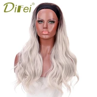 difei synthetic long curly ombre wig black headband womens 24 inch long wavy gradient off white hairpiece