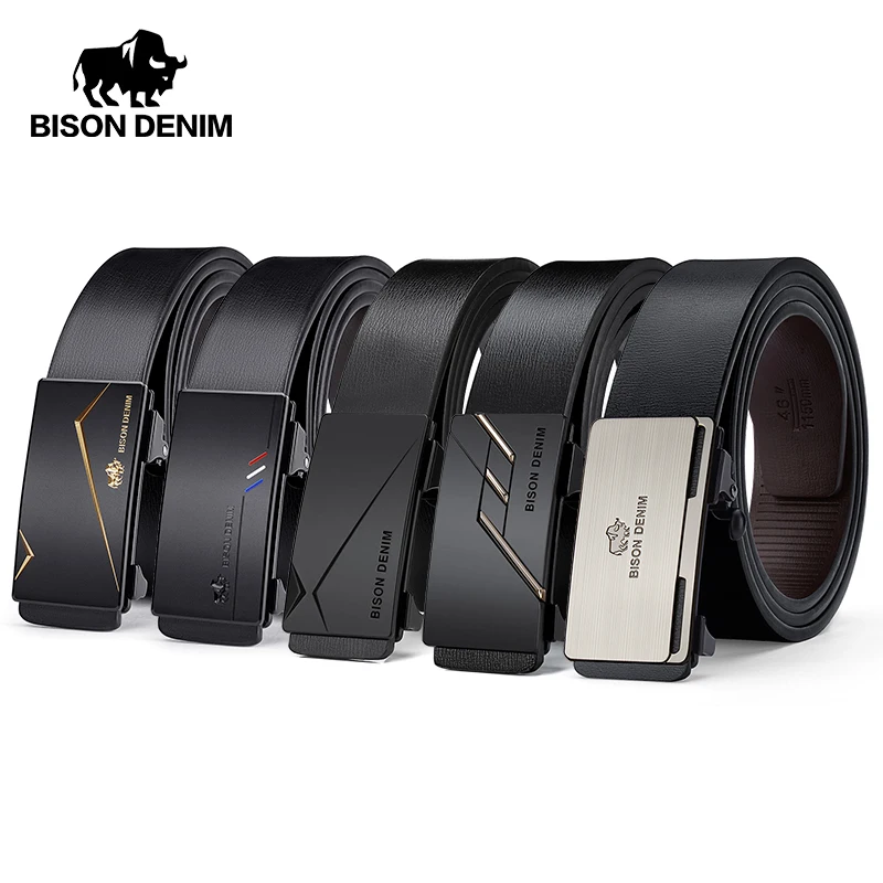 BISON DENIME Men Belt Automatic Buckle Genuine Leather Strap Top Quality Luxury No Buckle Belt Free Shipping Male Jeans Belt New