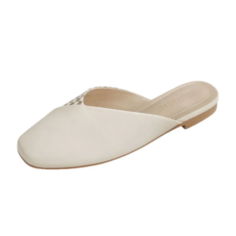 Summer Classic Mule Women Shoes Ladies Retro Soft Sole Slipper Womens Mule Low Heel Sandals Female Beige Mule for Falt Shoes