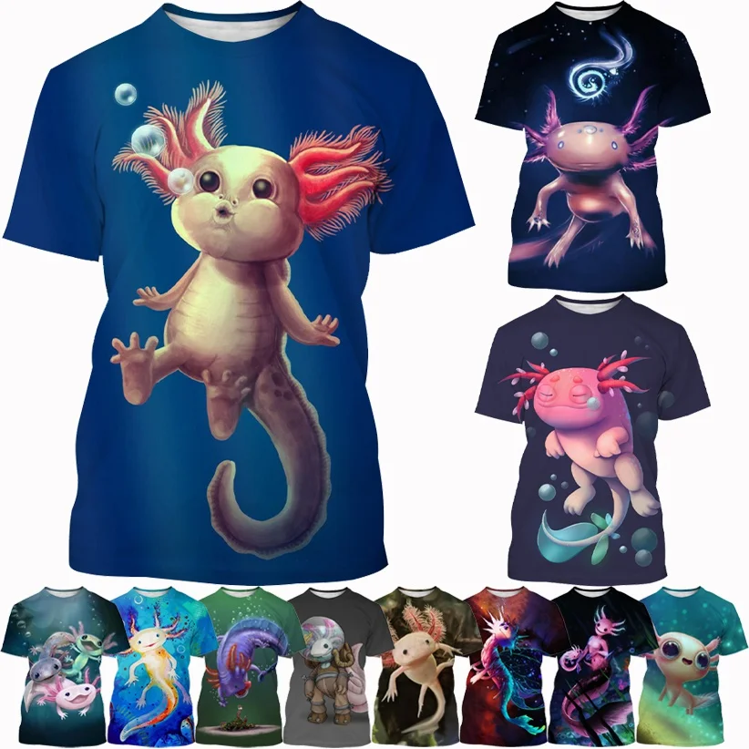 

Футболка Axolotl с 3D принтом, Новая Модная креативная с коротким рукавом в стиле унисекс, с животными