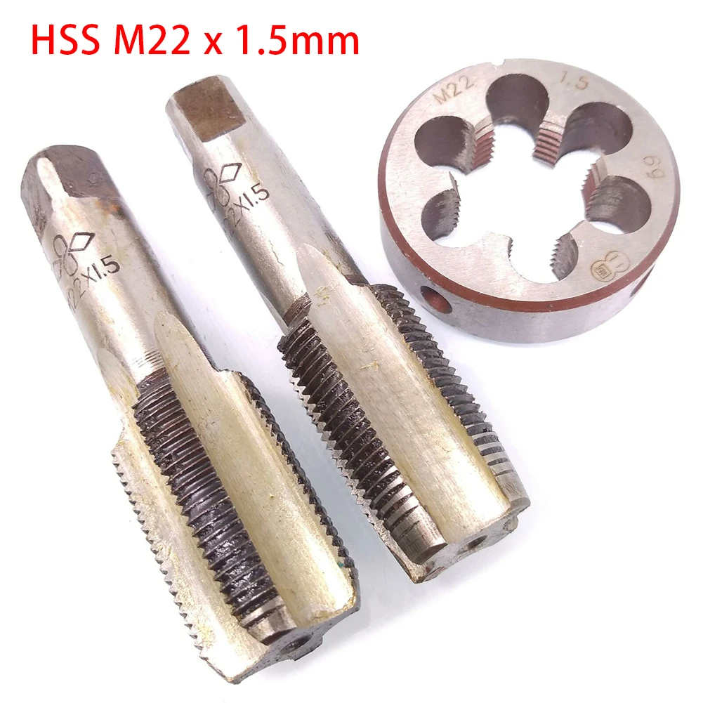 

HSS M22 X 1.5mm Taper & Plug Tap & M22 X 1.5mm Die 3 PCS Set Metric Thread Right Hand HSS Screw Tap Drill Bit Set Hand Tools