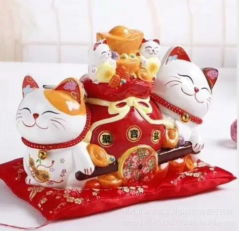 

12 Inch Ceramic Craft Piggy Bank Lovers' Fortune Cat Office Table Opening Reception Gifts Decor and Gifts Feng Shui Lucky Cat