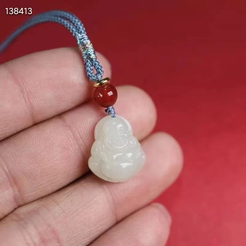 Новый натуральный 100% настоящий белый нефритовый кулон Будды с гравировкой