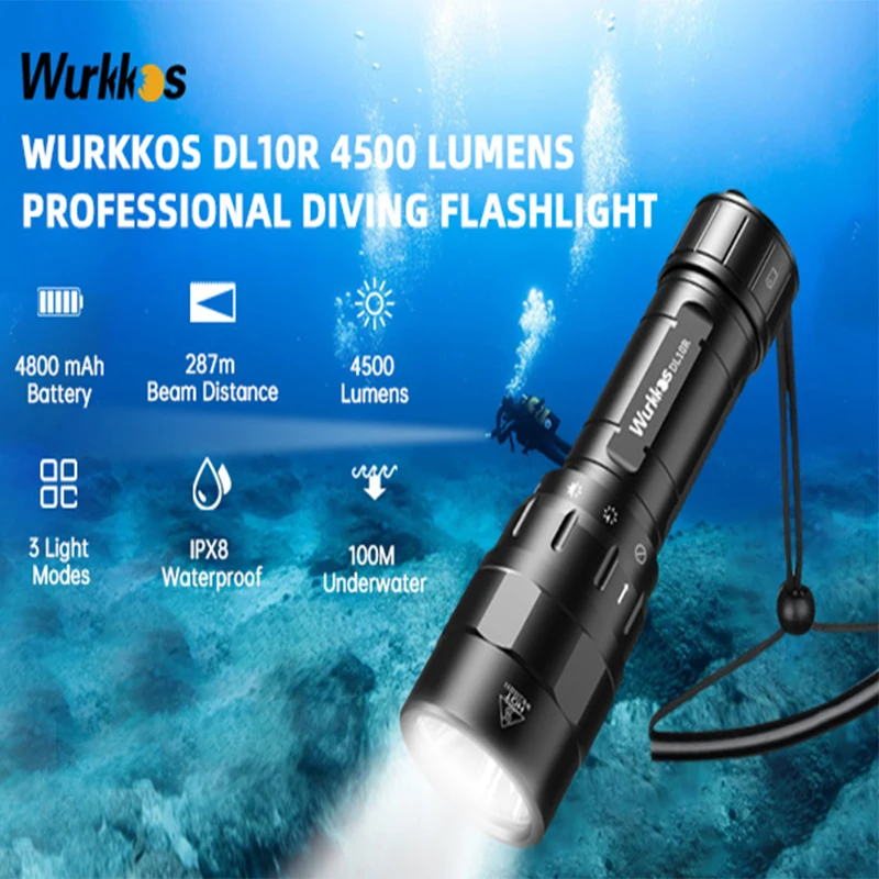 Wurkkos DL10R фонарь для дайвинга 4500LM