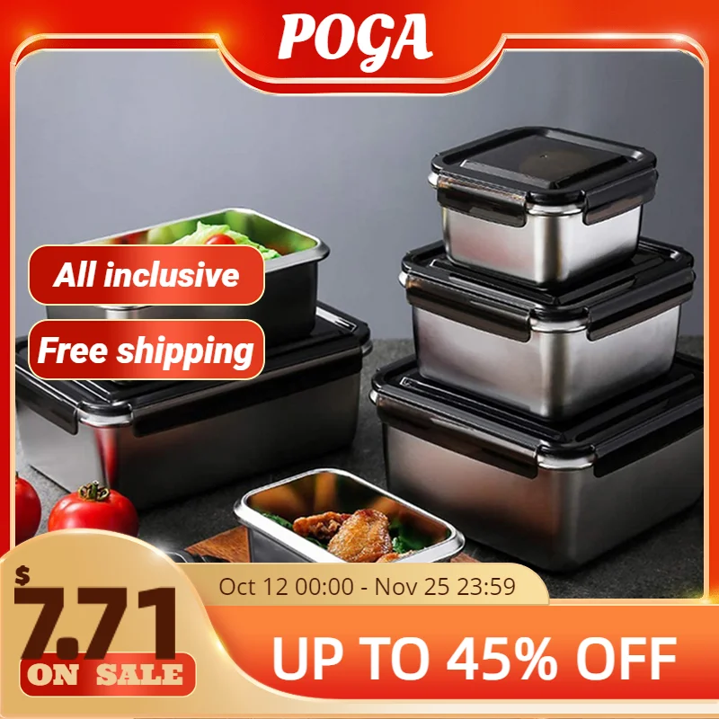 

tainless Steel Food Storage Containers Sealed Lid Lunch Box Freezer Dishwasher Oven Safe Bento Picnic