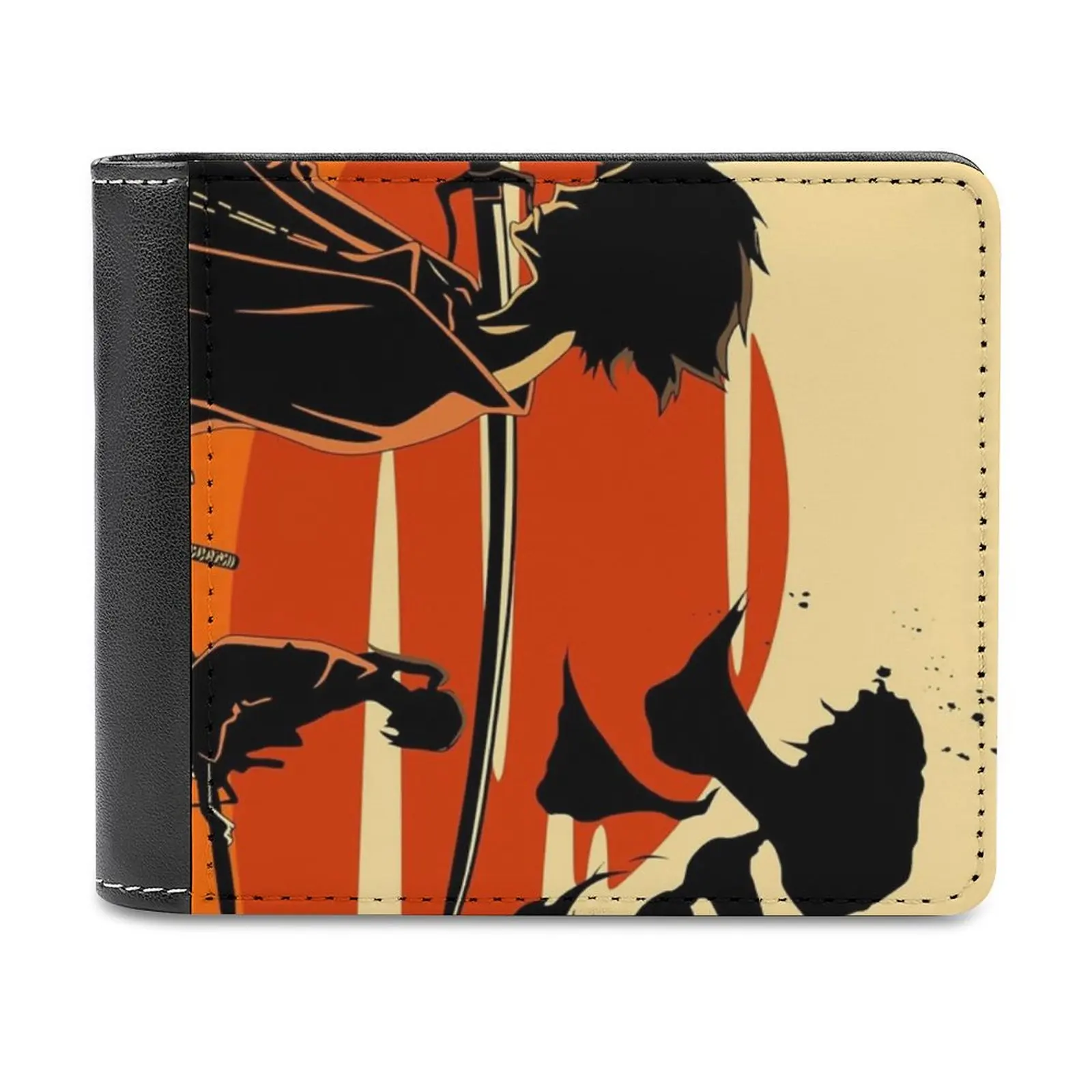 

Sunset Leather Wallet Men Classic Black Purse Credit Card Holder Fashion Men's Wallet Champloo Anime Japan Swords Katana ー Fuu