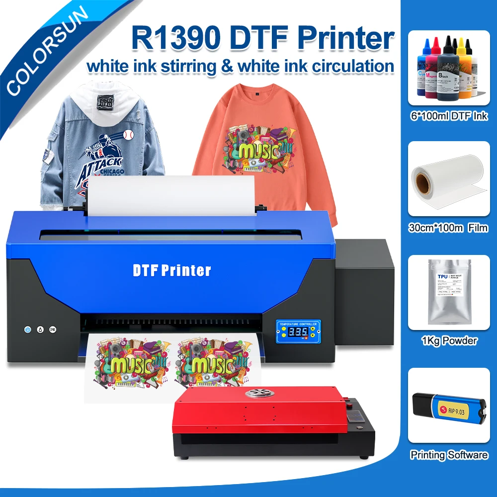 

Colorsun A3 DTF Printer R1390 Direct to Film Printer T-Shirt Printing Machine DTF Printer For T-Shirt Jeans Jacket Hoodies Bags