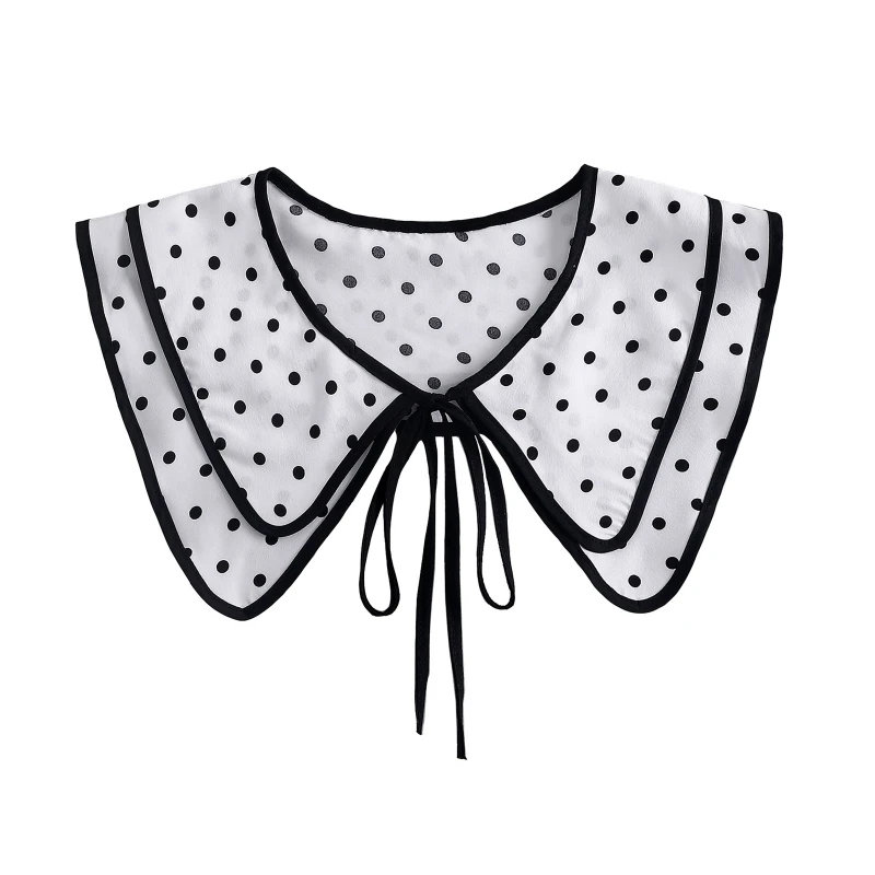 

Decorative Sunscreen False Collar Women Vintage Polka Dot Shawl Scarf Double Layer Mini Capelet Lace-Up Bowknot Shrug