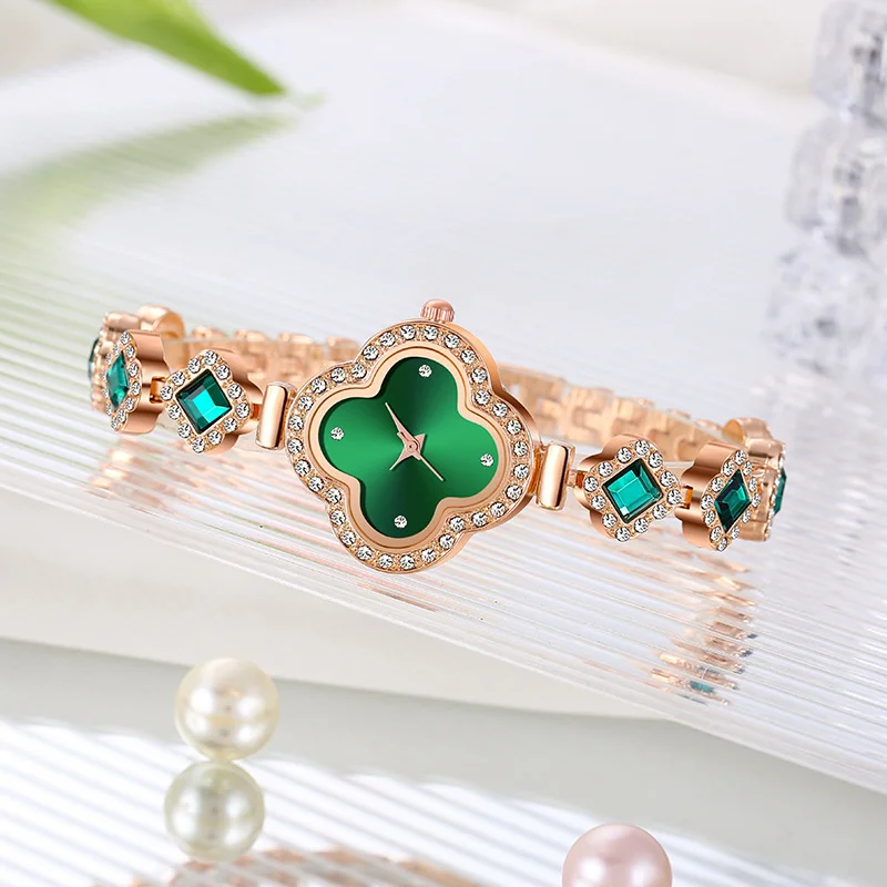 

2023 New Watch Women's Lucky Grass Rhinestone Dial Fashionable Elegant Top Luxury Quartz Watches For Women Relaxo Femino