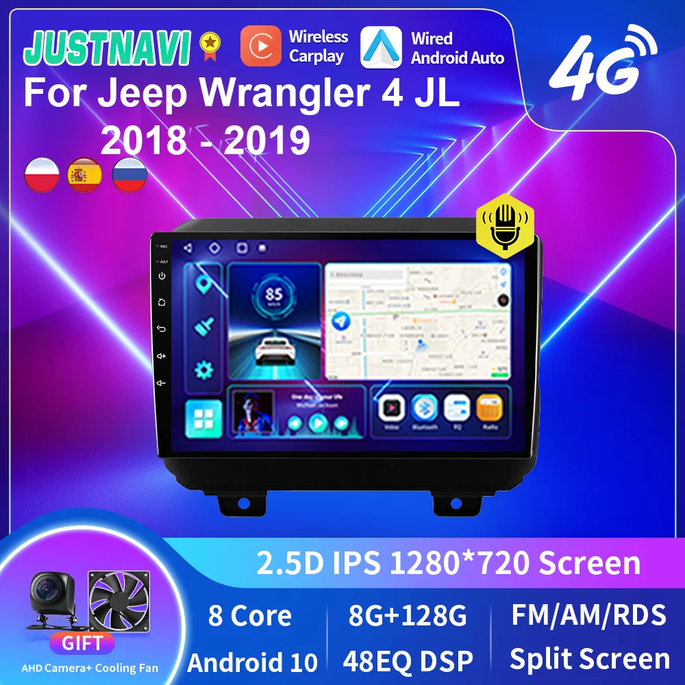 

Автомобильная Мультимедийная система JUSTNAVI, 8 ядер, 2din, GPS-навигация для Jeep Wrangler 4 JL 2018 2019, Android, встроенный Carplay DSP SWC