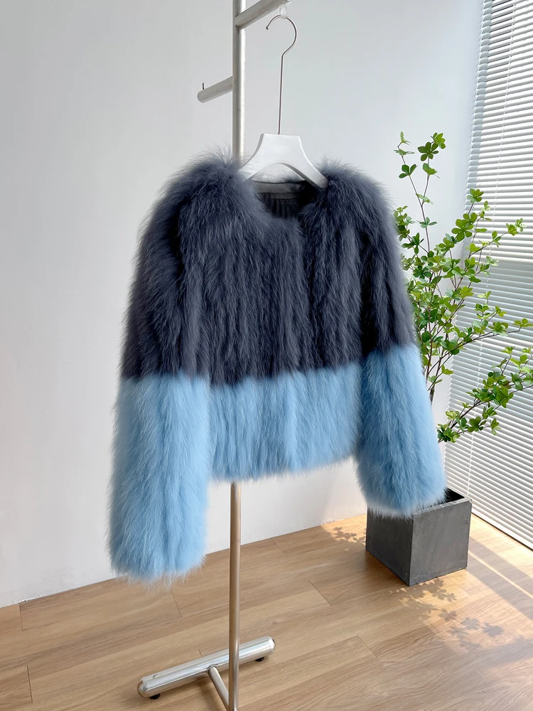 2022 Fashion Toghter New Real Fur Coat Natural Fox Fur Winter Jacket Women Woven Fur Ladies Short Coat Fur Strip Sewed enlarge