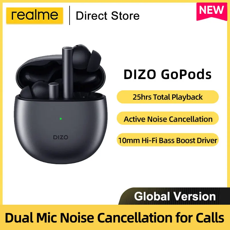 realme DIZO GoPods Bluetooth Earphones ANC Active Noise Cancellation TWS Wireless Earbuds Headphones 10mm Hi-Fi Sports - купить по