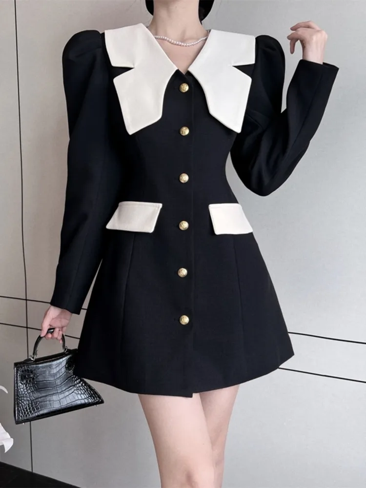 

Осенне-зимнее маленькое элегантное мини-платье с длинным рукавом, женское корейское модное офисное платье, вечерние платья для женщин