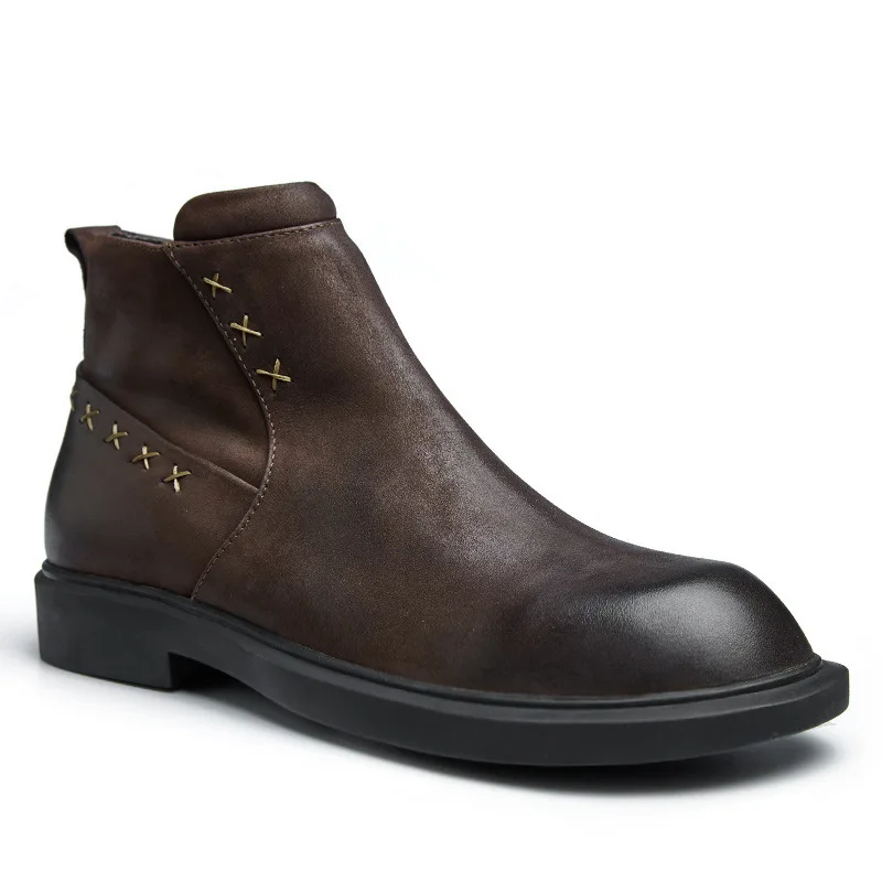 

Chelsea Boots Men Ankle Boots Snow Boots British Velvet Cowhide Genuine Leather Casual Cowboy Boots Mens Fashion Autumn Winter