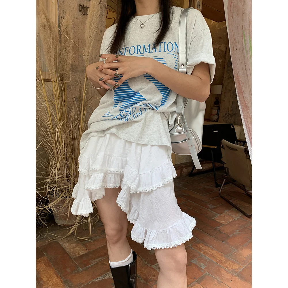 

Women's High Waist Asymmetrical Short Puffy Skirt White Black