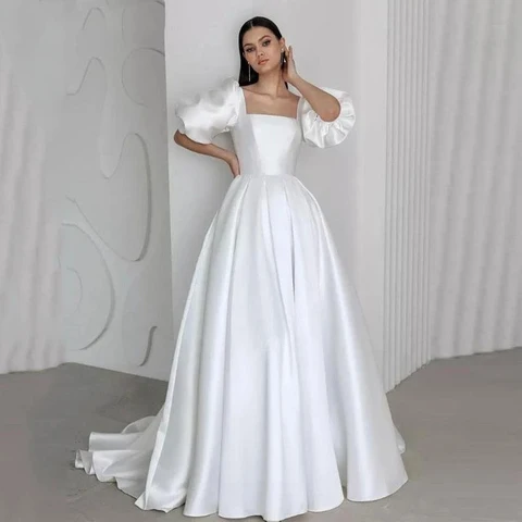 Модное атласное свадебное платье LUXIYAO с вырезом лодочкой, пышными рукавами, ТРАПЕЦИЕВИДНОЕ свадебное платье принцессы, Robe de mariage