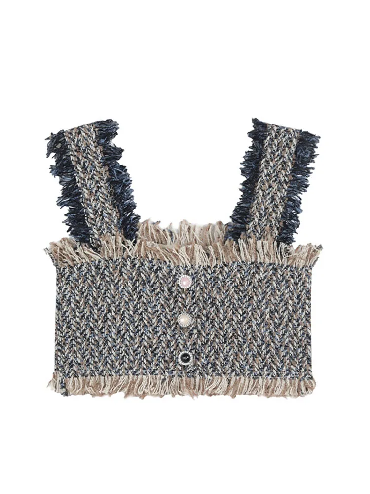 

Women Fashion With Buttons Jacquard Knitted Vest Camisole Vintage Square Collar Sleeveless Female Waistcoat Chic Top 2022 Spring