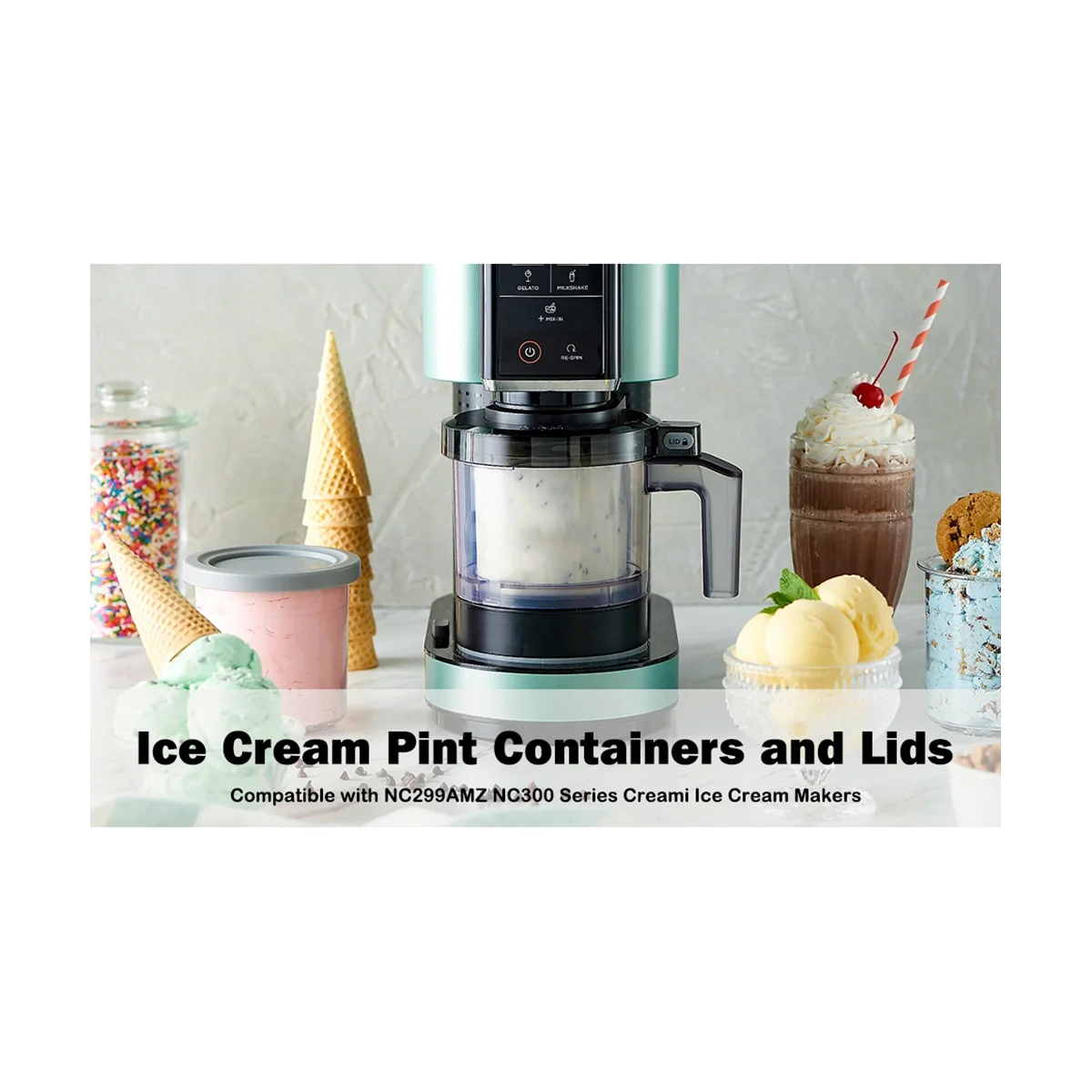 

4PCS Replacement Ice Cream Pints and Lids+Spoon for Ninja NC301 NC300 NC299AMZ Series Ice Cream Storage Containers
