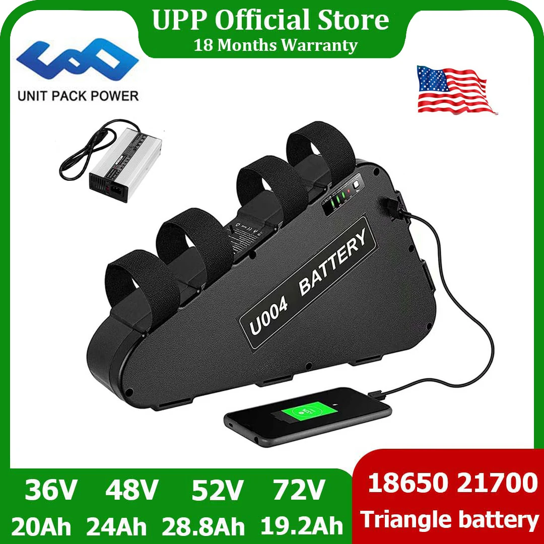 

Triangle eBike Battery 36V 48V 52V 24Ah 20Ah Lithium Cell Bicycle Battery for 2000W- 250W Motor Juiced Bike External Battery