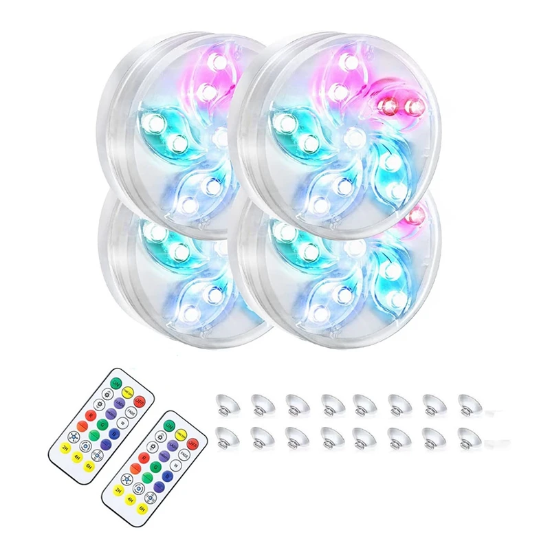 

4Pack Submersible Pool LED Lights,11 LEDs Underwater Pond Lights with RF Remote,IP68 Waterproof,Decor Light for Aquarium