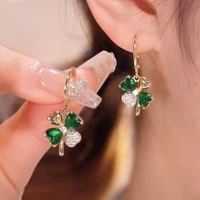 korean petal flower earrings shiny zircon color four leaf clover jewelry gift cross stud earrings for women grunge accessories