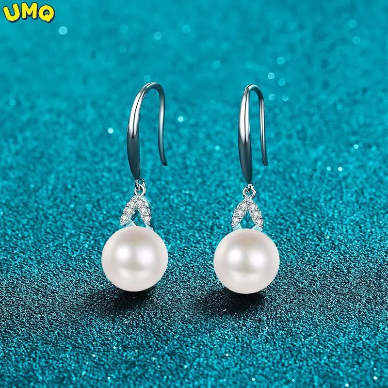 

100% Nature Pearl Dangle Earrings 10mm Freshwater Pearl Drop Earrings Vvs Moissanite Diamond Earrings 925 Silver Fine Jewelry