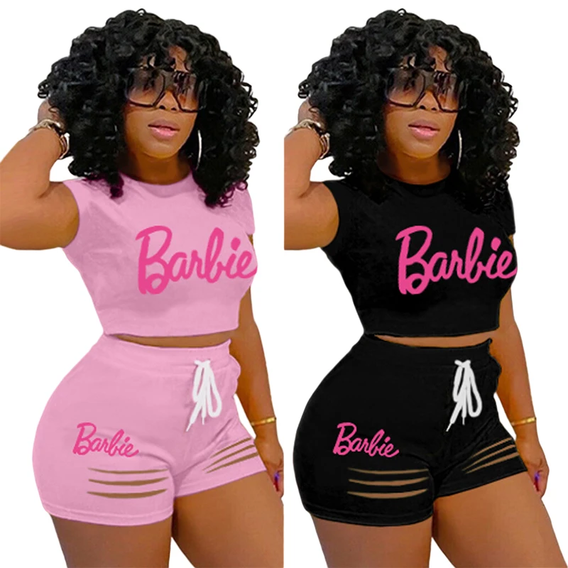 

Комплект одежды для Барби и йоги из двух предметов, Модный женский летний костюм с шортами с коротким рукавом, мягкая спортивная одежда Y2K для девочек, футболка, подарки