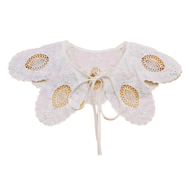 

Women Embroidery Sunflower False Collar Lace-Up Mini Cape Clothes Accessories