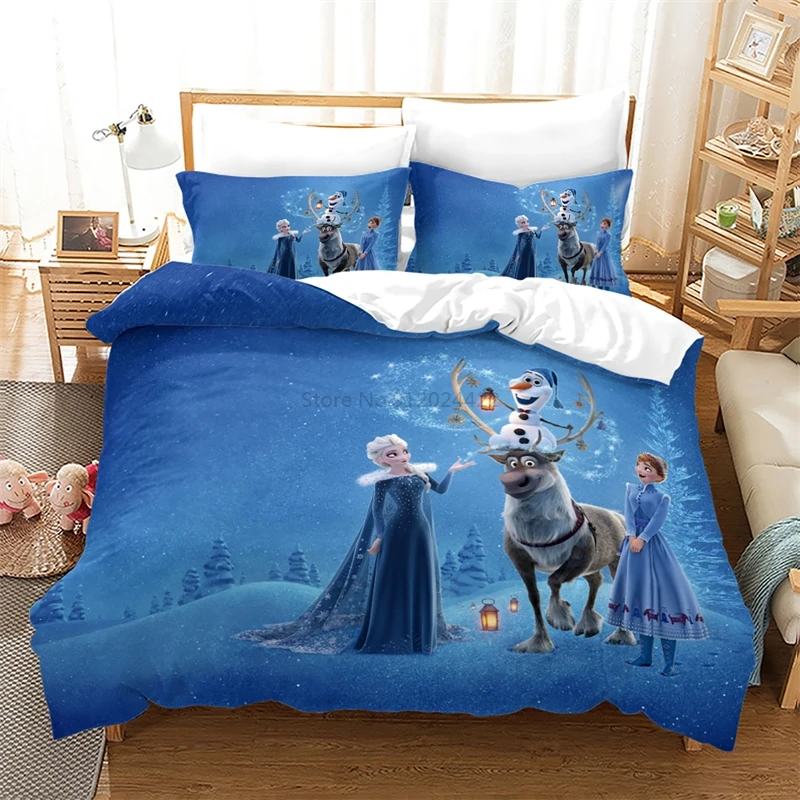 Duvet Cover Set Pillowcase King Size Bedding Set Disney for Home Elsa 3d Bed Cover Cartoon Frozen Anna Bed Linen Family 220x240