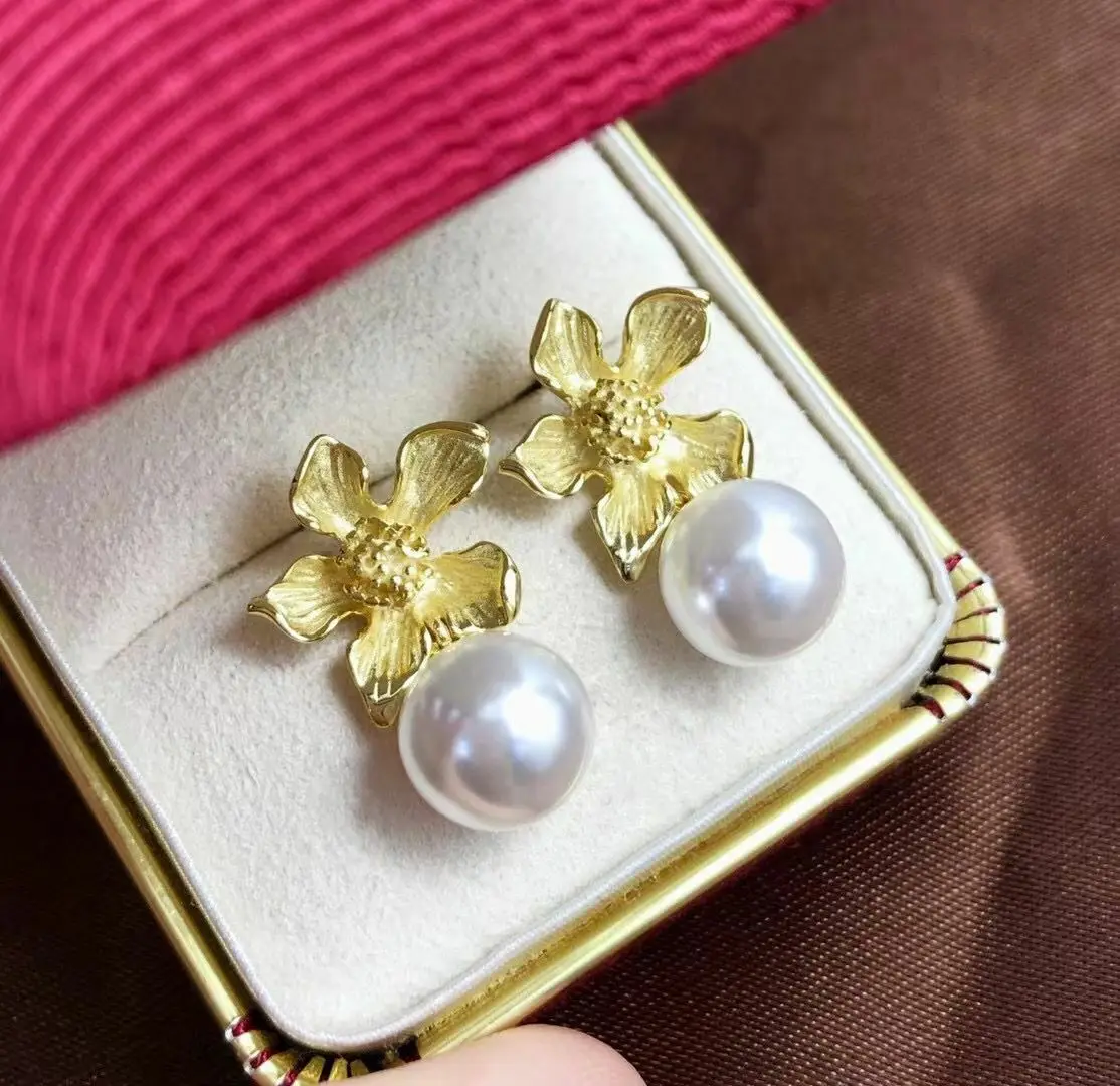 Элегантные 10-11 мм южноморские круглые белые перламутровые серьги 925s