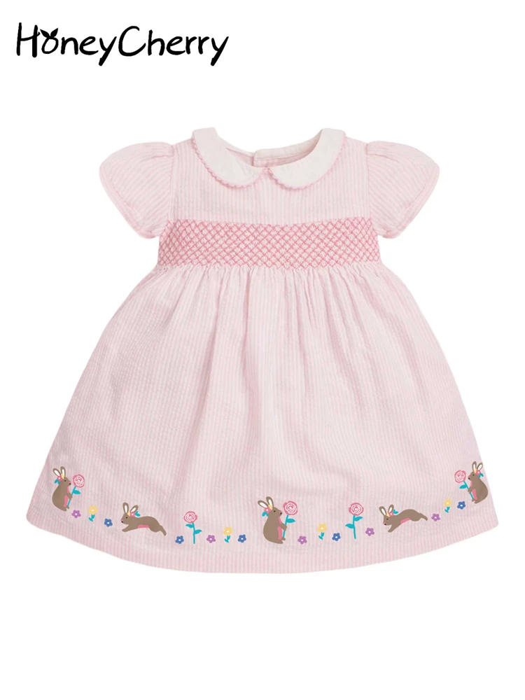 

HoneyCherry Girls summer cotton short-sleeved embroidered dress new knitted short-sleeved girls birthday party dress