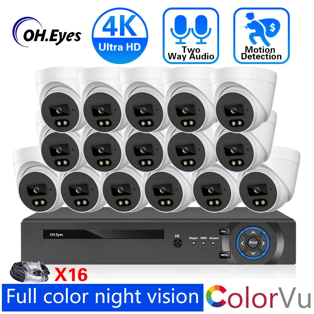 

OH.Eyes 16CH 8MP 4K POE IP Camera System Kits CCTV Security Sony Sensor Indoor Outdoor 2-Way Audio IP Camera Surveillance Video