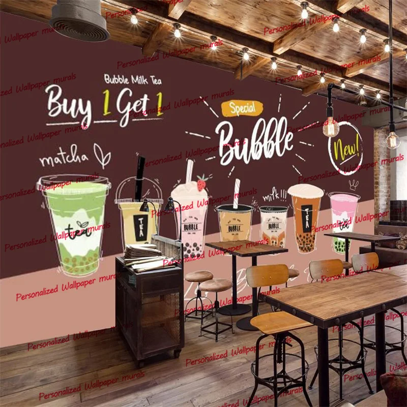 Пользовательский текст 3D обои с изображением чая Bubule для стен магазина напитков и закусок фона стены промышленного декора Papel De Parede 3d.
